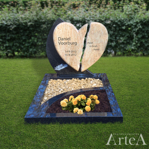 Kindergrafsteen met hart en tuin kindermonument kindergrafmonument