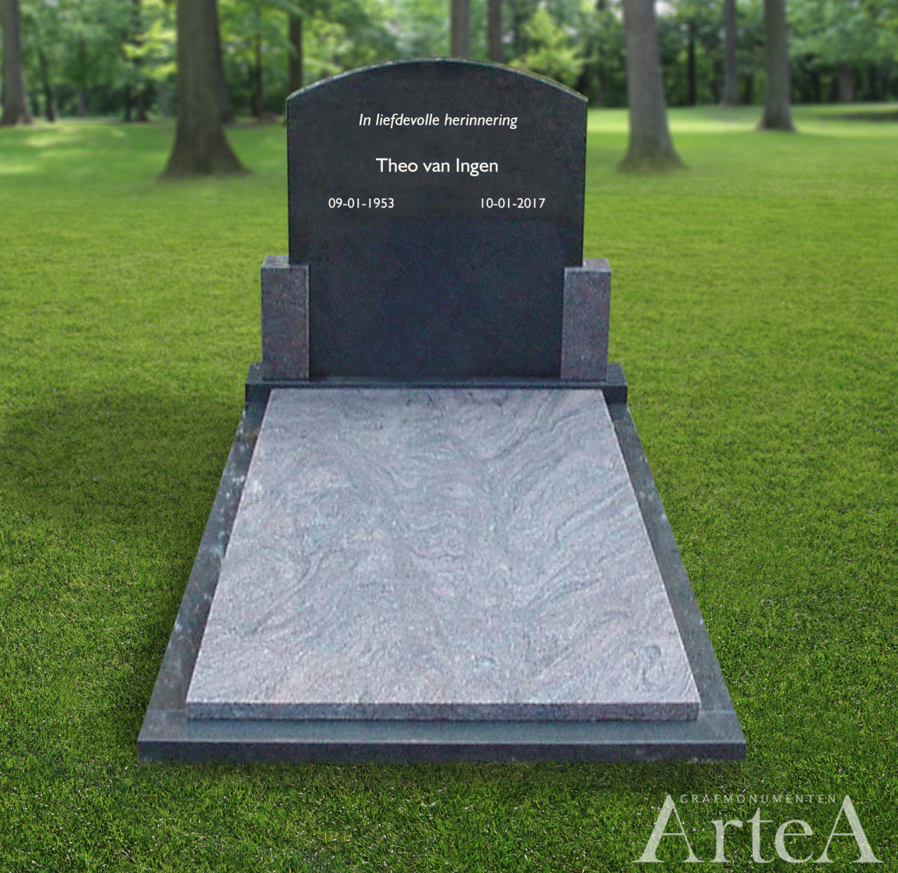 matte grafsteen met zuilen traditioneel