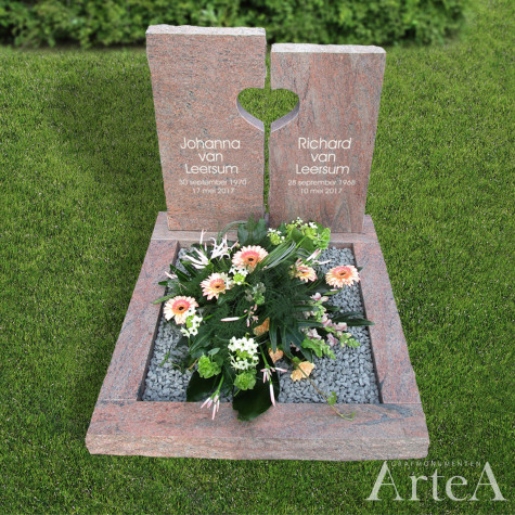 korte grafsteen met hart van graniet