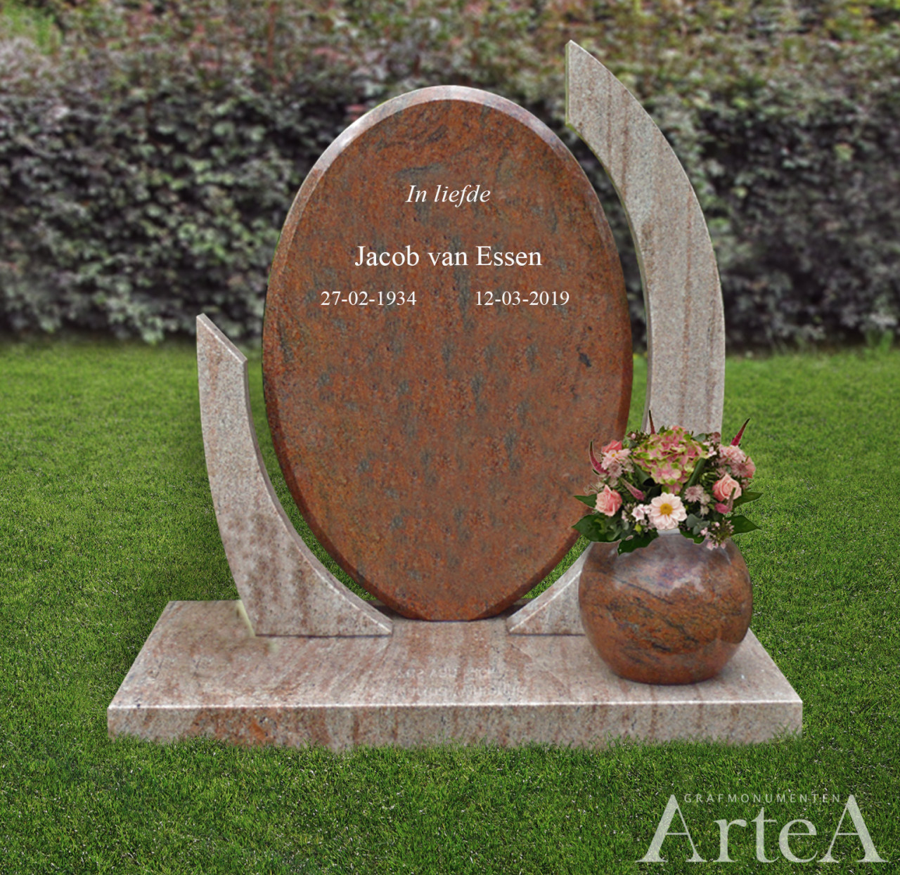 Korte grafsteen rood graniet