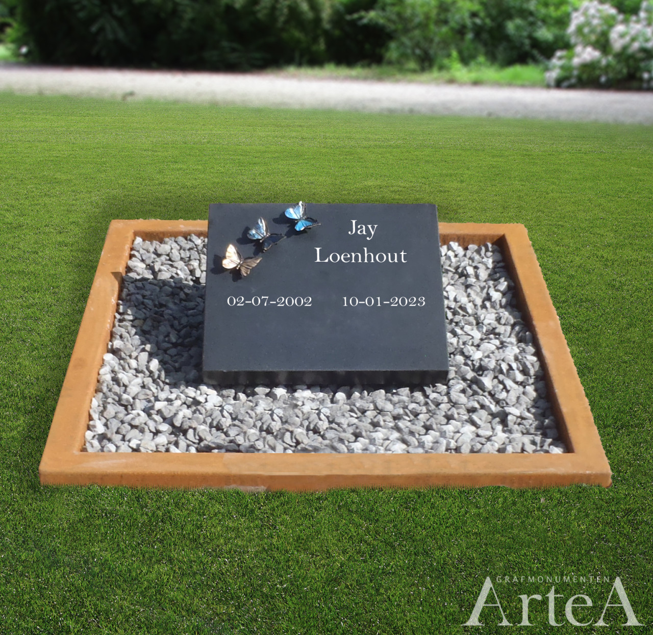 letterplaat voor algemeen graf met vlinders