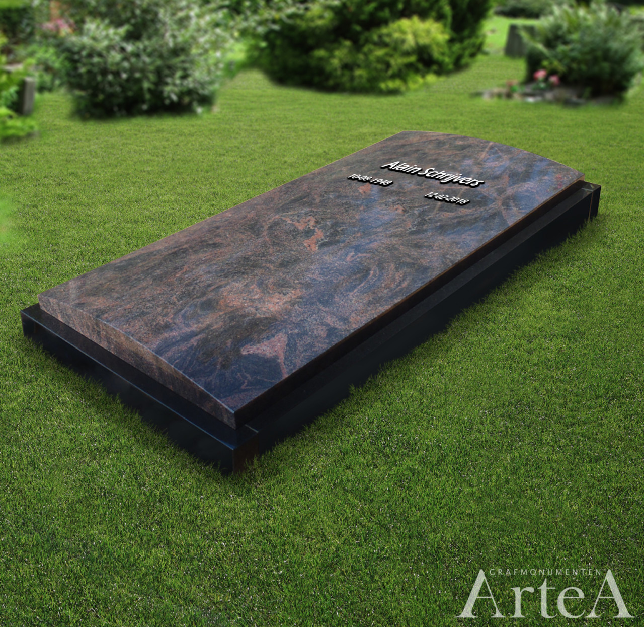 Liggende grafzerk grafmonument met bronzen letters traditionele dekplaat