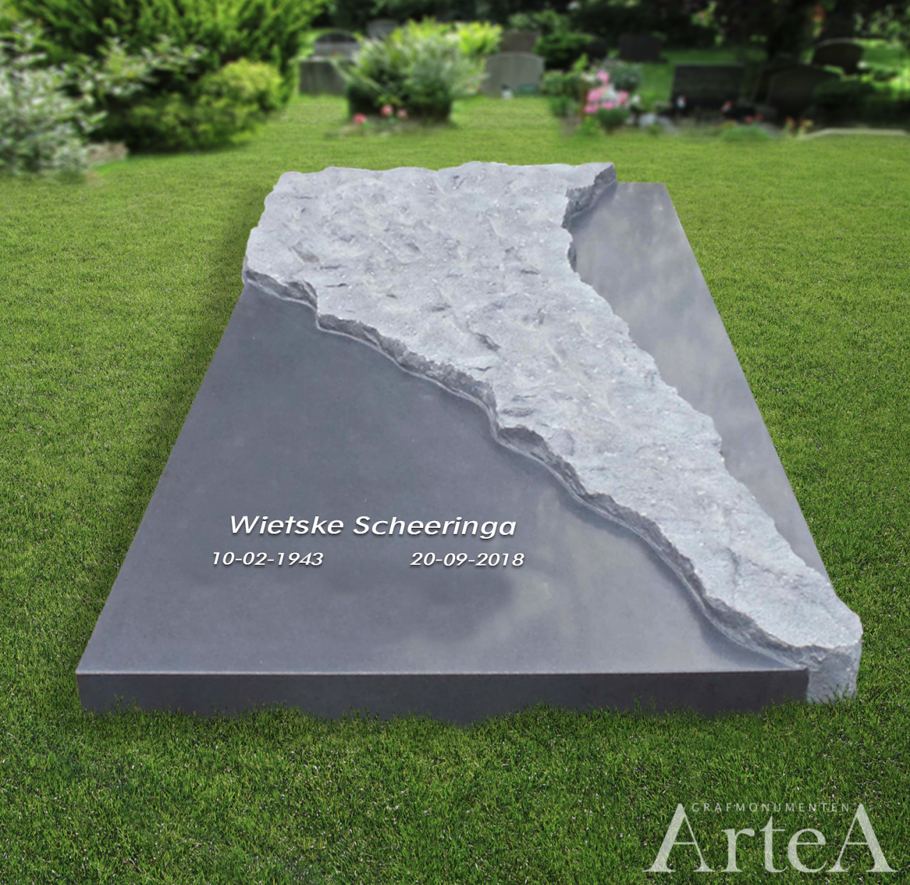 Liggende grafsteen ruw gekapt graniet