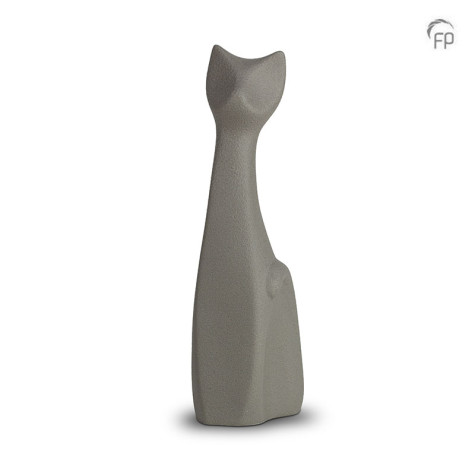 Dierenurn - Porseleinen zittende katgrijs - symbool voor liefde tussen mensen en hun huisdieren