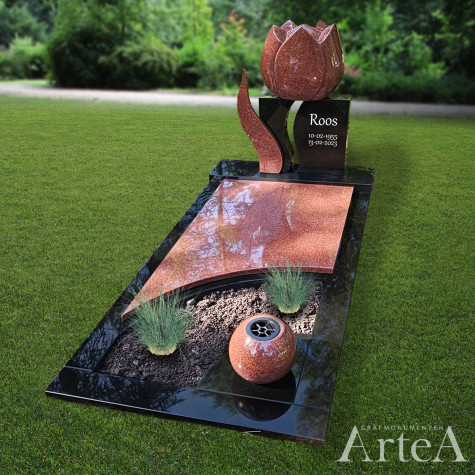 grafsteen met bloem van graniet tulp