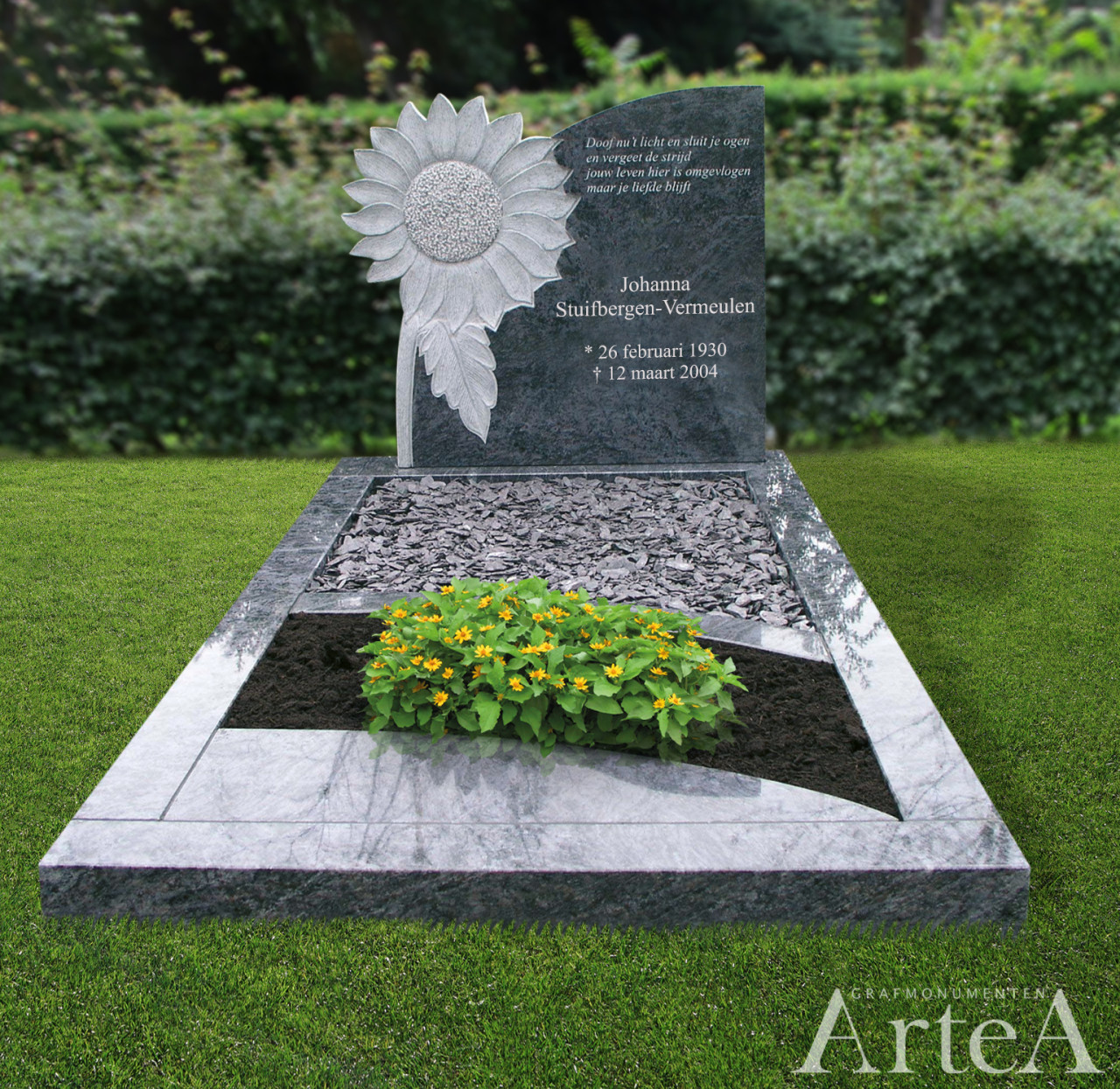 grafmonument met zonnebloem