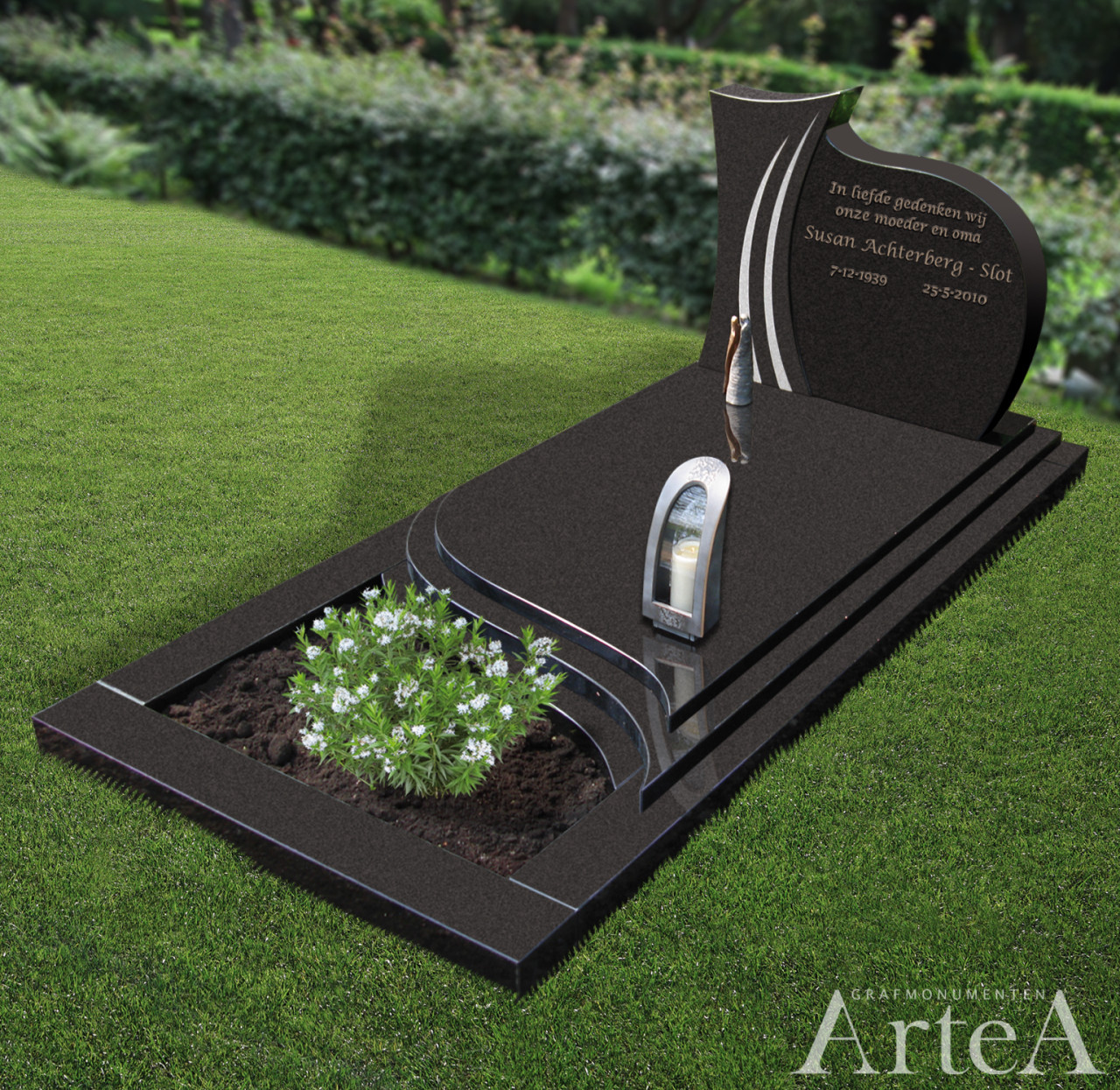 zwarte grafsteen met golvende lijnen