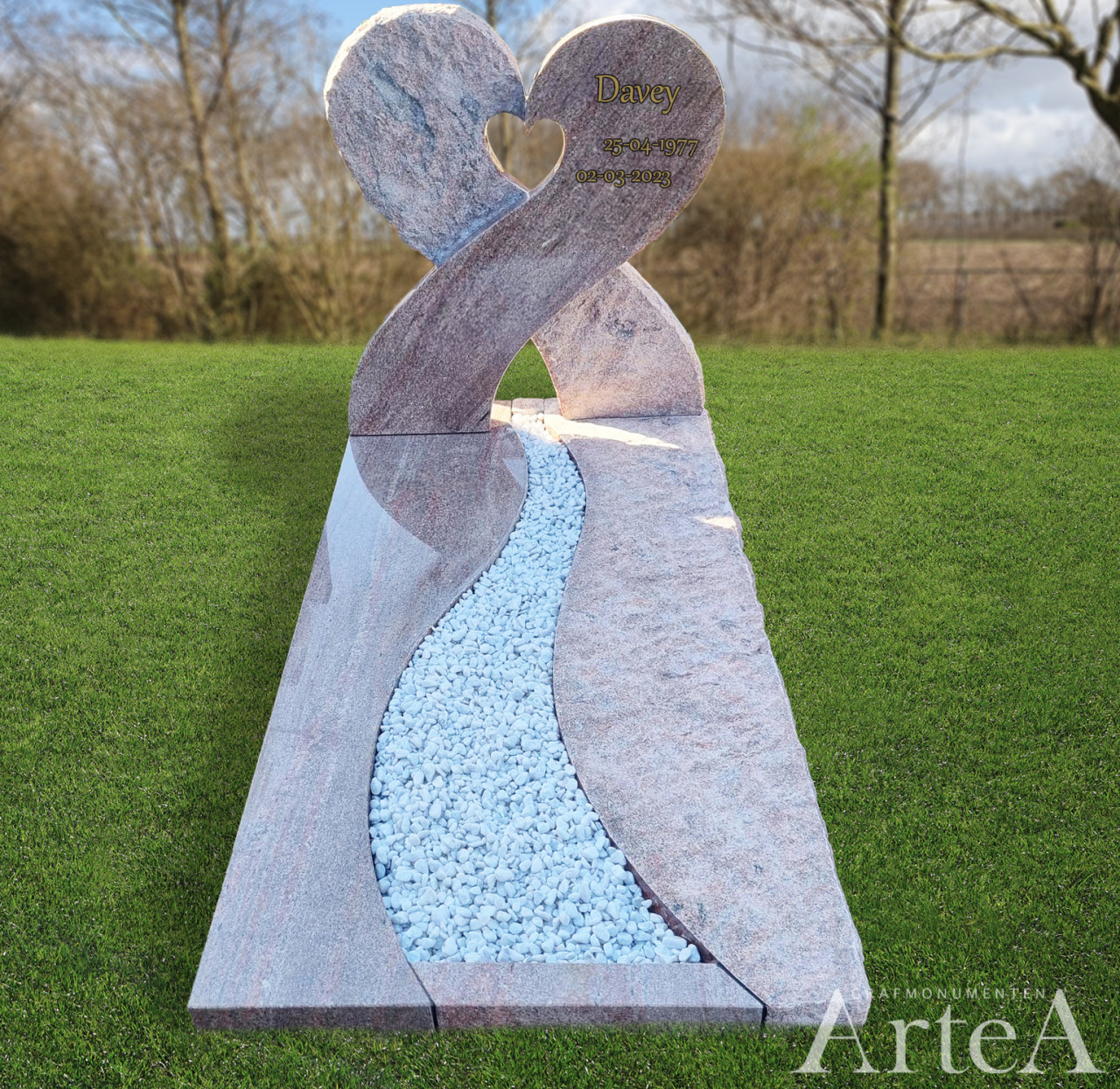 prachtige grafsteen met doorkijk hart