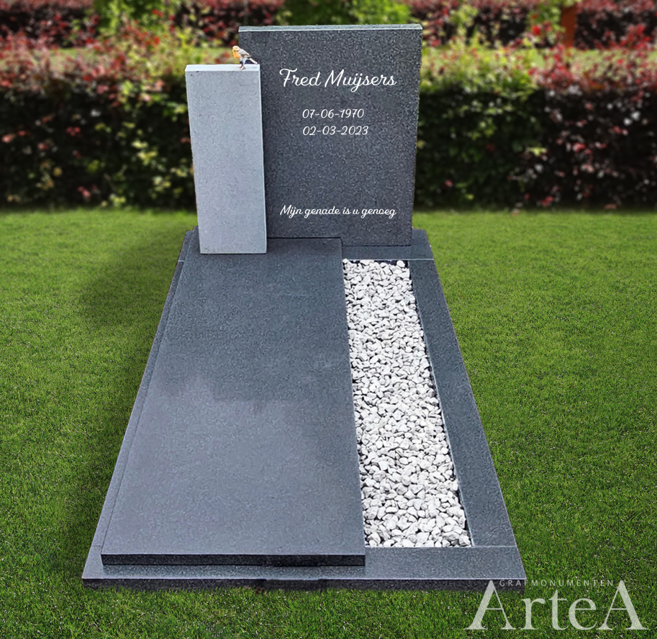 grafsteen met roodborstje