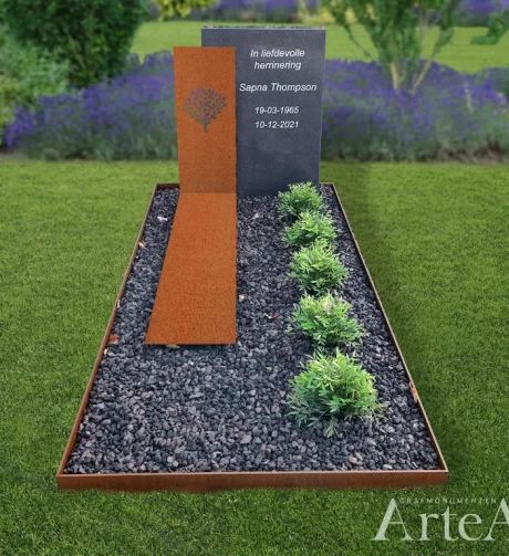 Moderne grafsteen met cortenstaal