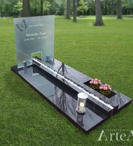 Moderne grafsteen met glas Veenendaal