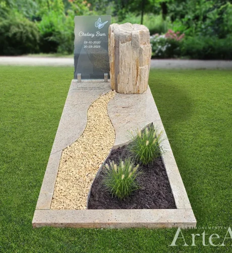 Natuurlijke grafsteen met glasplaat