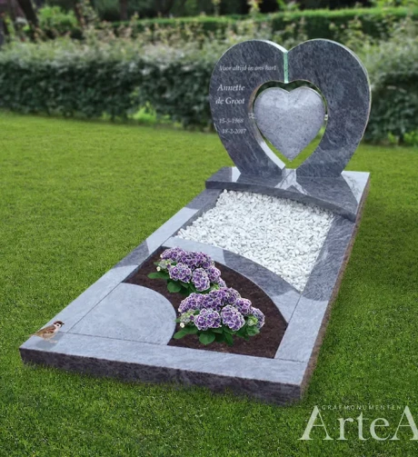Grafsteen met hart en glas door Artea Grafmonumenten