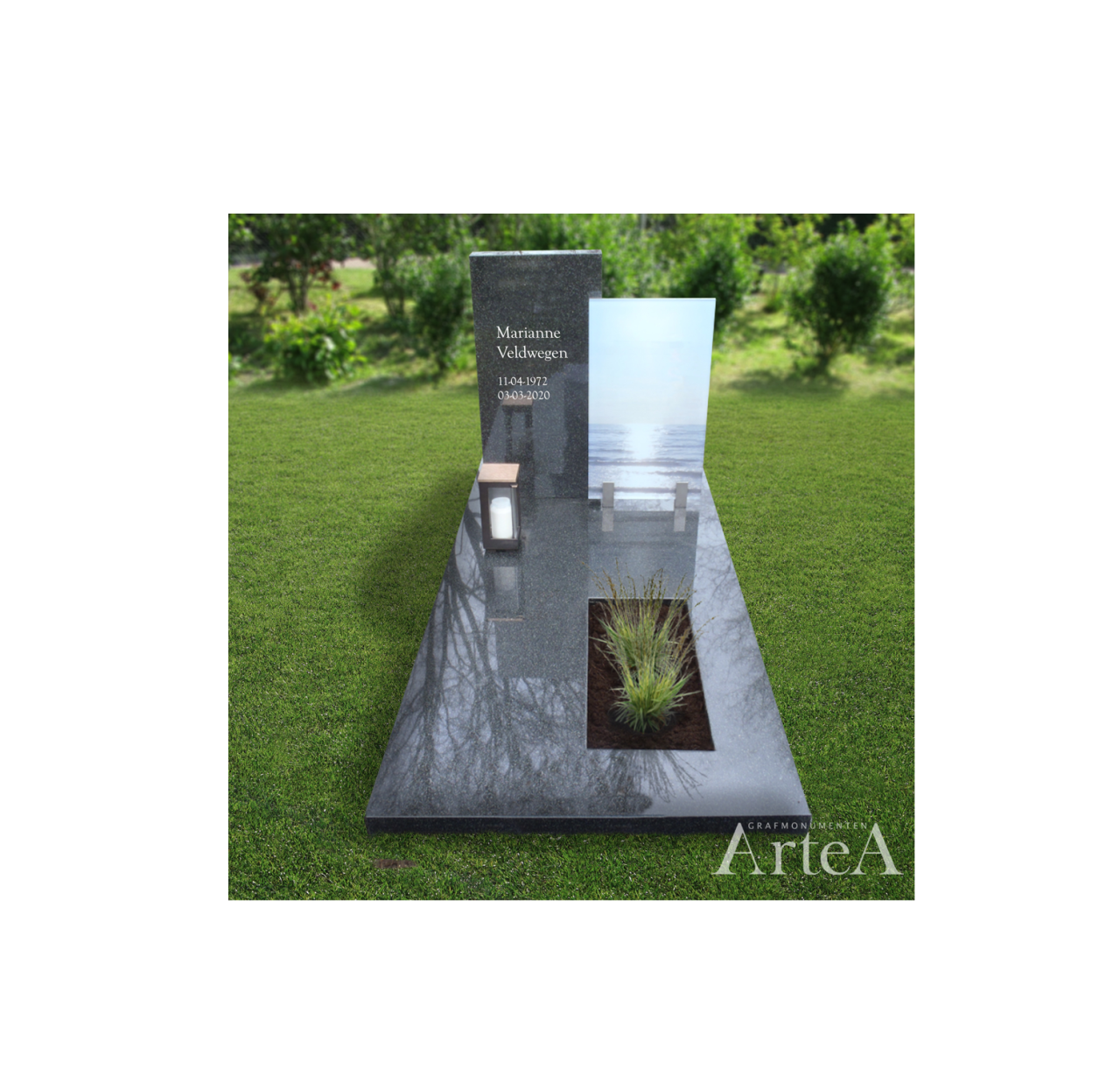 Grafsteen gepolijst graniet met glasplaat