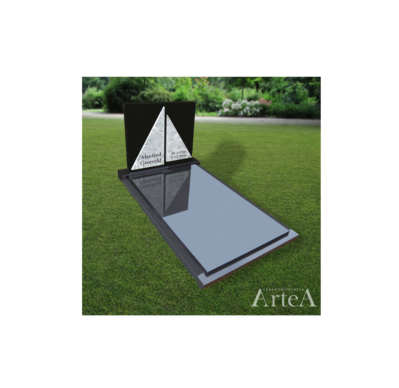 grafsteen van zwart gepolijst graniet