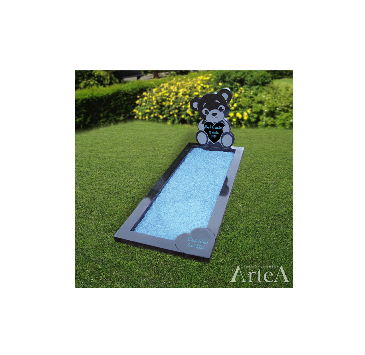 kindersteen van zwart graniet en hart