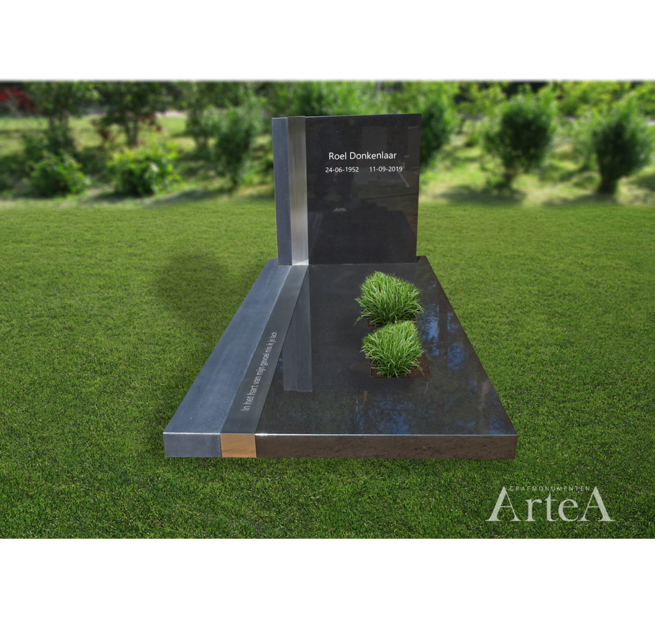 Moderne grafsteen met RVS