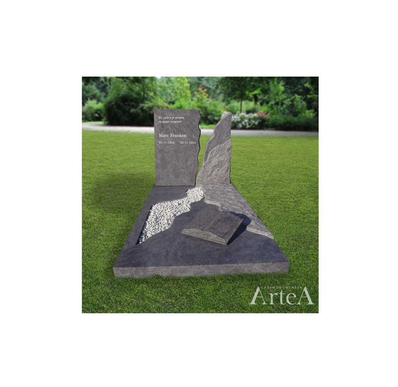 Moderne grafsteen met ruw graniet