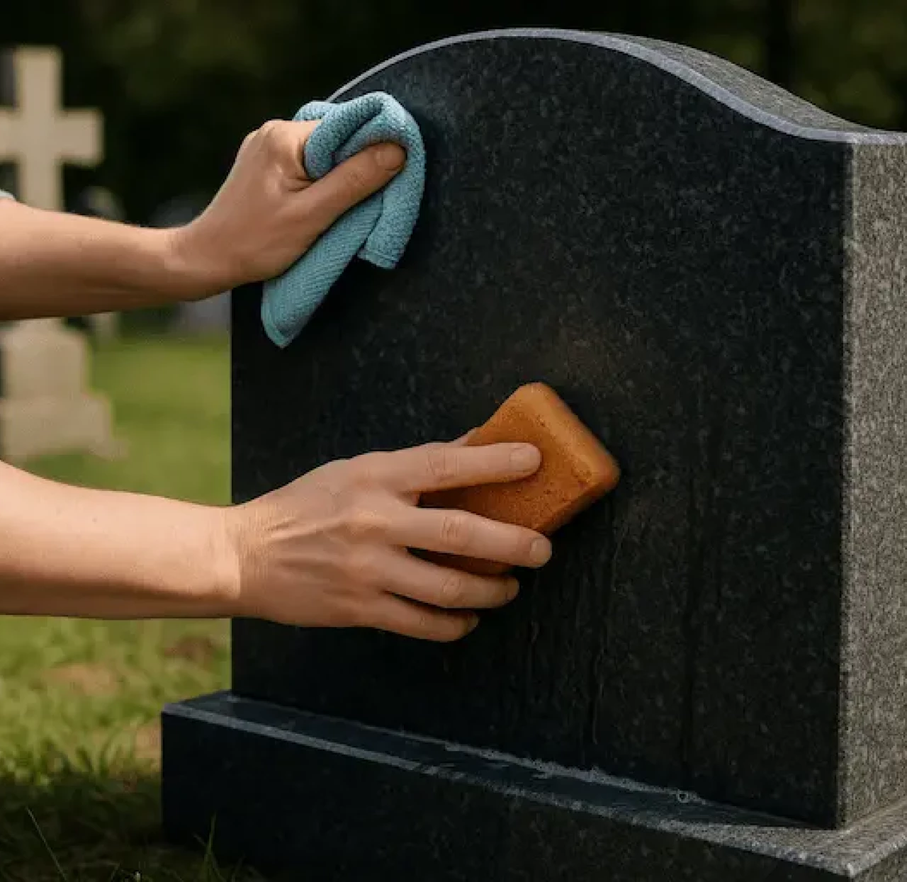Voorbeeld van het schoonmaken van een grafsteen